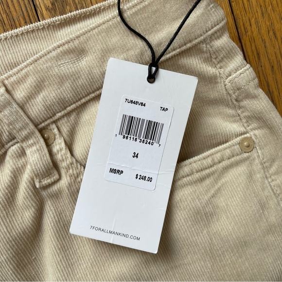 7 For All Mankind Ultra High Rise Skinny Boot Corduroy Pants Cream Size 34 NWT - Picture 2 of 8